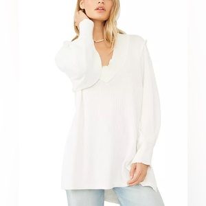 Free People Asher Thermal Knit Oversized V-neck Top In Ivory
